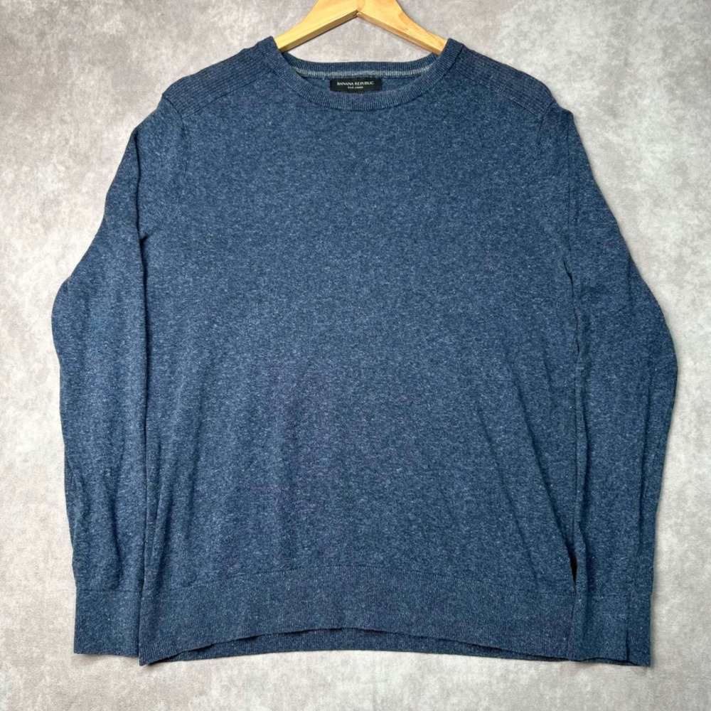 Banana Republic Mens Blue Silk Linen Blend Crewneck Sweater Medium Heathered